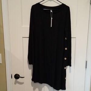 Black Dress with Button Accents And Asymmetrical Hemline Size 2XL New